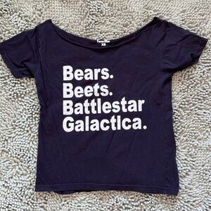 Cropped “Bears. Beets.‎ Battlestar Galactica.” Tee - The Office Inspired - XS